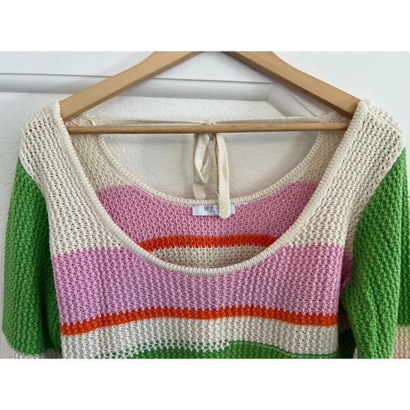 Grey Bandit Crochet Knit Striped Cropped Blouse Womens XL Beach Coastal Fairy - Picture 7 of 16